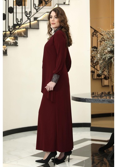 Efsane Tesettür Elbise Bordo Bordo