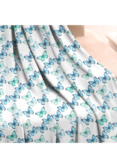 Kelebek Desenli 50x60 İnç Flanel Polar Battaniye, Yumuşak Ve Rahat-a13 Butterfly Gradient Blue