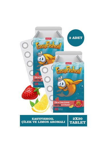 Easyfishoil Çocuk Çilek ve Limon Aromalı Takviye Edici Gıda 2 x 30 Çiğneme Tableti