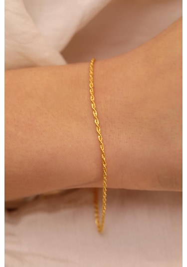 14 Ayar Altın Ince Halat Zincir Bileklik Sarı Altın