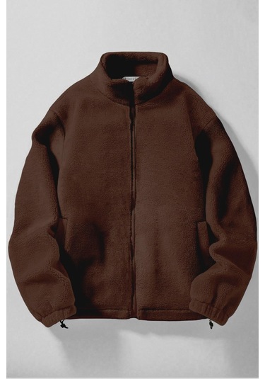 Ghassy Co. Erkek Alaska Regular Peluş Sherpa Kışlık Tam Fermuarlı Polar Sweatshirt Kahve