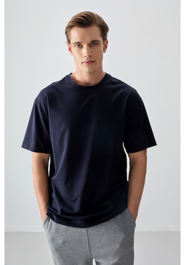 Basic Oversize O Yaka 3lü Paket Siyah-lacivert-ekru Erkek T-shirt - 88377 Siyah - Lacivert - Beyaz