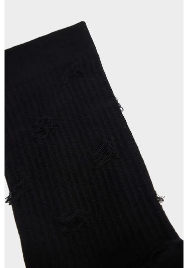 DeFacto Erkek Dikişsiz Yırtık Desenli Penye Pamuklu Premium Uzun Çorap E7843AXNSBK26