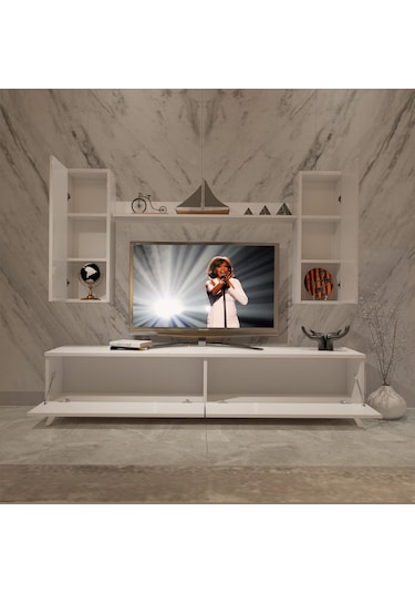 Decoraktiv Eko 5d Mdf Std Retro Tv Ünitesi Tv Sehpası - Parlak Beyaz