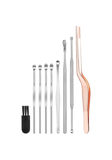 Profesyonel Paslanmaz Çelik Kaşık Kulak Temizleyici Set 9 Adet