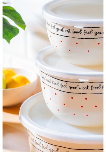 Acar Feel Good Emaye 3 Lü Saklama Ve Karıştırma Kabı Krem