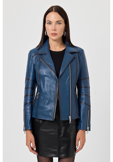 Diana Mavi Kadın Deri Mont 001