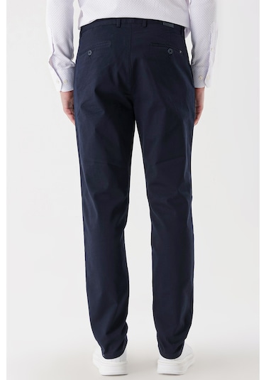 Koyu Lacivert Pamuklu Likralı Yan Cepli Comfort Fit Rahat Kesim Casual Pantolon 1003235154-koyu Lacivert Koyu Lacivert
