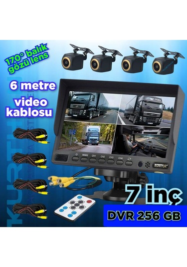 4 Adet Ahd 720p 170 Derece Açılı Kamera Ve 7'' Dvr Monitör 12 V