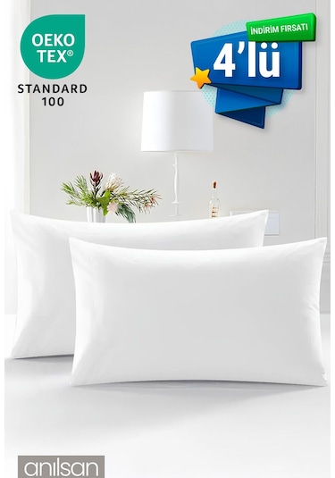 4'lü Mikrofiber Antialerjik Yastık - 600gr, 50x70cm, Boncuk Silikon Dolgulu Beyaz