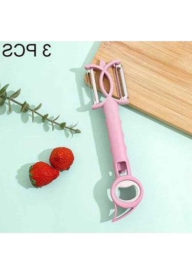 Dancemonkey 3 Adet 7'lili Kombinasyon Şişe Açacı Soyucu Rende 3 Piece Multi-function Bottle Opener Peeler Pembe