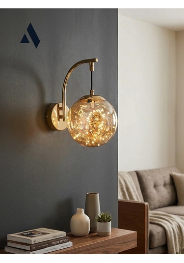Glow Cam Peri Led Aplik Gold & Gümüş Gövde, Dekoratif Duvar Aydınlatma Gold