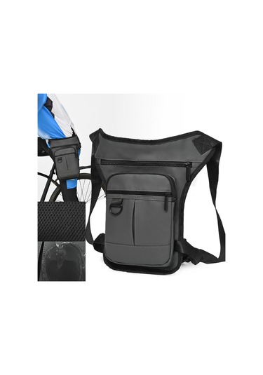 Homyl Erkek Bel Çantası Motosiklet Bacak Fanny Paketi Gri Gri