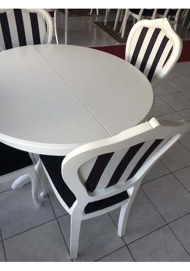 Onurdesign16 Baba Ayaklı Bambi Ahşap Siyah & Beyaz Boyalı Açılır Yemek Masasa