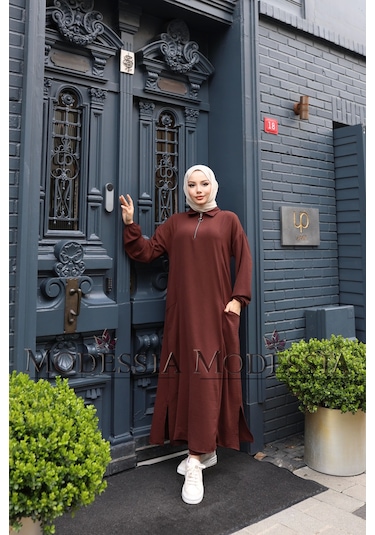 Kadın Kahve Aerobin Uzun Önü Yarım Fermuarlı İkili Takım T1218 Kahve Kahverengi