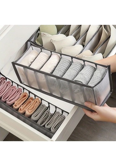 Sunshine011 Gri 3 Parça Kanvas İç Çamaşırı Düzenleyici - Çekmeceli Sutyen, Çorap Ve Külot Organizer Gri