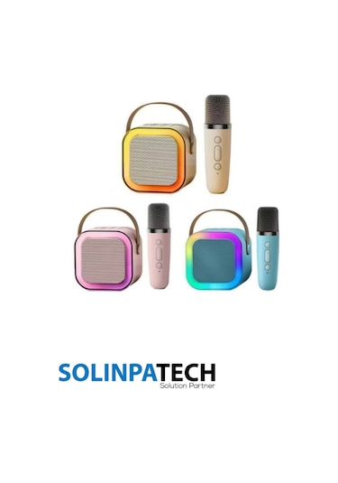 Çift Karaoke Mikrofonlu Kablosuz Bluetooth Rgb Işıklı 5 Ses Efektli Stereo Ses Usb/sd Hoparlör