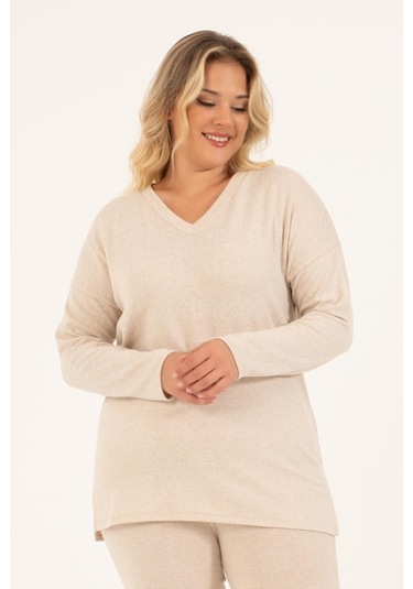 Basic V Yaka Triko Kazak-bej Bej