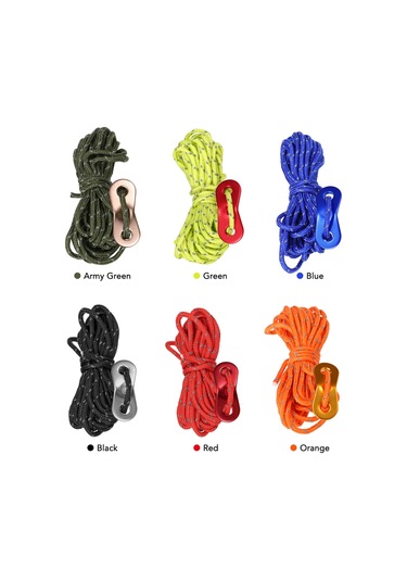 Neevoyu "6'lı Set 3mm Yansıtıcı Çadır İpi - Ayarlanabilir Alüminyum Klipsli Kamp Malzemesi" Siyah