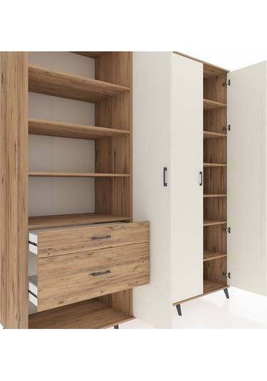 Kronos Dolap 16 Raflı 2 Çekmeceli 3 Kapaklı 220x59x243 Çam-aytaşı/çam Aytası/atlas Çam