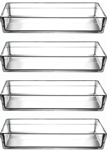 4'lü Borcam Premium Dikdörtgen Fırın Kabı - Tepsi - 4350cc. Şeffaf