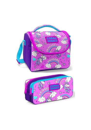 Coral High Pembe Mor Unicorn Kız Çocuk Beslenme Çantası Seti