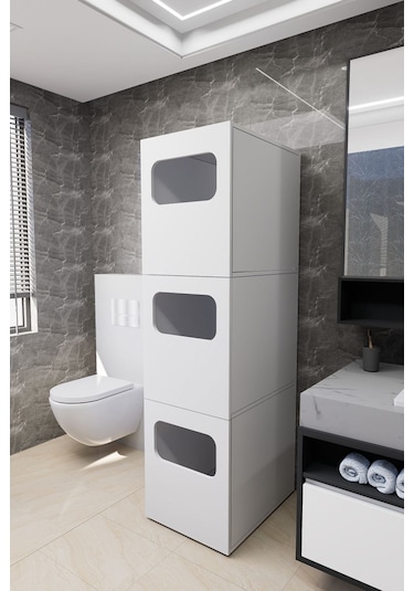 Lavina Banyo Kirli Sepetli Çamaşır Dolabı Beyaz Beyaz