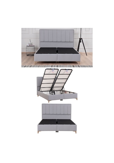 Kilim Mobilya Gold Therapy Sandıklı Baza Ve Başlık Seti Gri ( Yatak Dahil Değildir ) 180x200 Gri