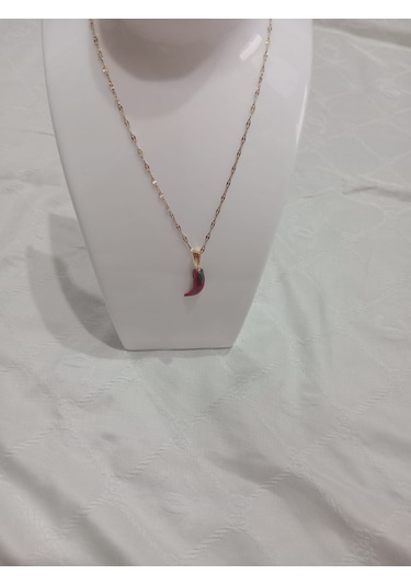 Biber Uçlu Çelik Kolye Kırmızı