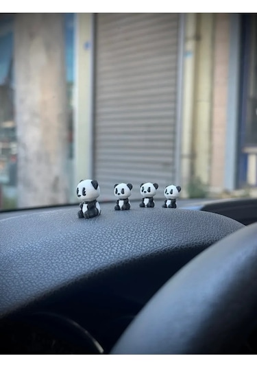 4 Parça Sevimli Panda Ailesi Dikiz Aynası Süsü - Dekoratif Obje Torpido Süsü Oto Aksesuar