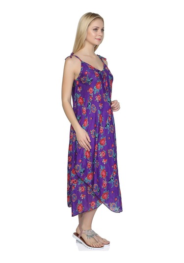 Askılı Vual Afrodit Midi Boy Elbise Mor 6084 - Kadın