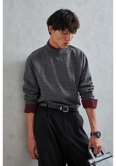 Erkek Yarım Balıkçı Oversize Basıc Triko Kazak Antrasit