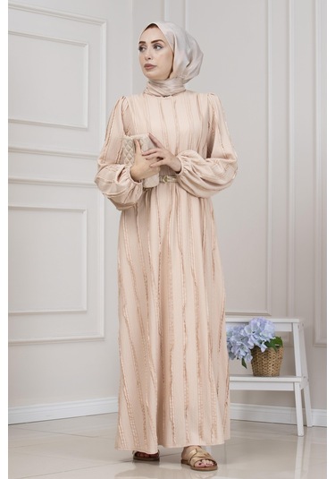 Fırfır Detaylı Rüya Elbise-bej-5469 Bej
