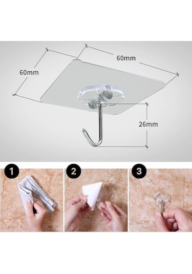 Buffer Güçlü Yapışkanlı Suya Dayanıklı Şeffaf Askı 5Li Set Şeffaf