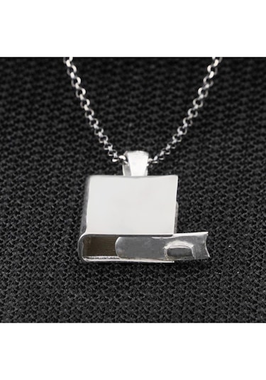 Modagümüşevi Parlak Düz Dikdörtgen Gümüş Cevşen Muska Kabı Kadın Kolye
