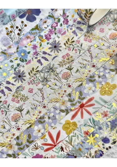 Kare Vintage Washi Tape Bant Yapışkanlı Maskeleme Kağıdı Desenli Bant 12'li - Mavi Çiçekler 1