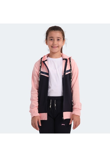 Slazenger NOON Çocuk Fermuarlı Kapüşonlu Cepli Lacivert / Pembe Eşofman Takımı