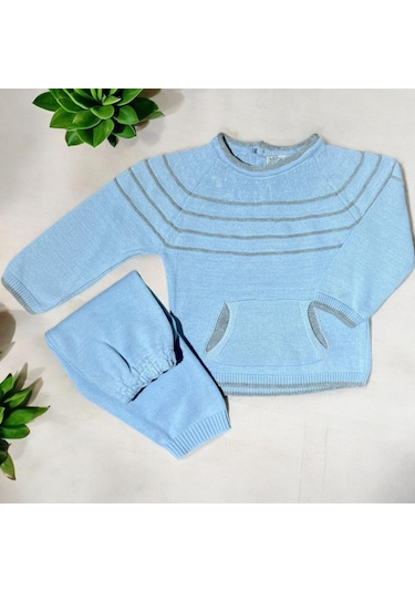 Kanguru Cep İkili Triko Takım Mavi