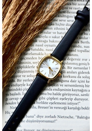 Kadın Kol Saati Siyah Kordon Yeni Sezon Vintage Sade Gold Altın Bb0021 Gri