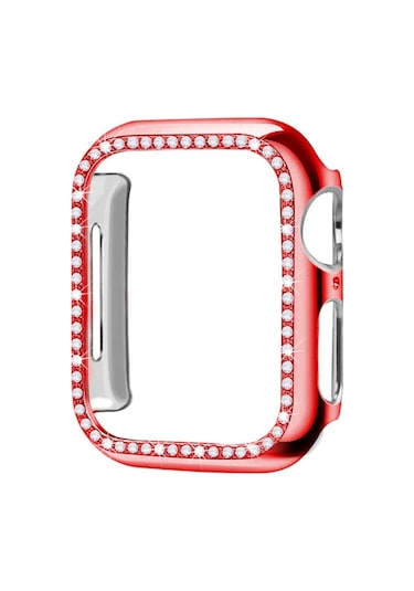 Apple Uyumlu  Watch 7 41 MM Tek Sıra Parlak Taşlı Rubber Kasa Kapak