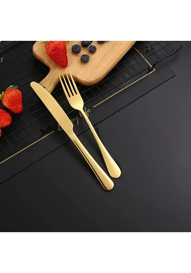 Gateesat 24 Parça Altın Çatal Bıçak Seti 12 Yemek Bıçağı 12 Çatal Ev Restoran Otel Altın