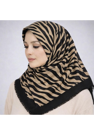 Sinem Emprime Koton Eşarp - Siyah / Karamel-06289 Latte