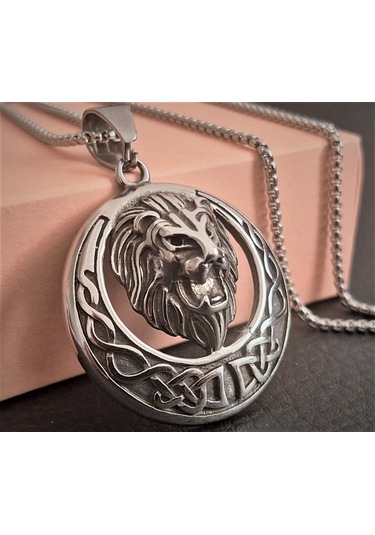 Paslanmaz Çelik Kral Aslan Kolye /60 Cm Zincirli