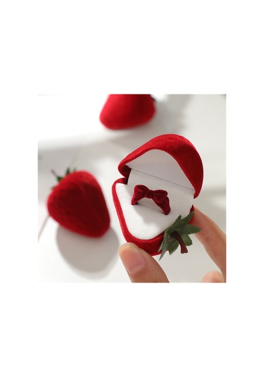 Youmex Kırmızı Çilek Şekilli Gümüşlük Kutusu - Evlilik/valentine Hediyesi - Kolye/küpe/ring Saklama - 5x4.5cm Kırmızı
