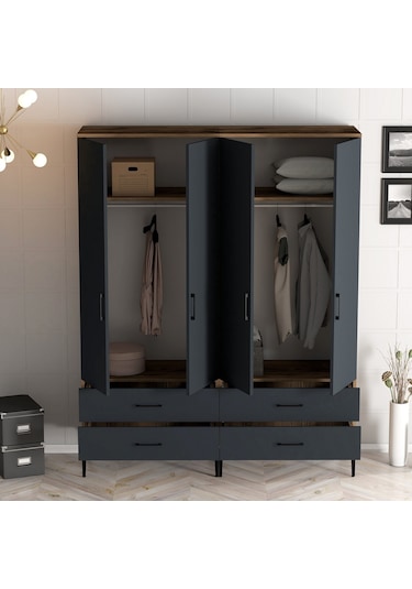 Variant Kumsal 4 Kapılı Tt Gardrop - Ceviz / Antrasit