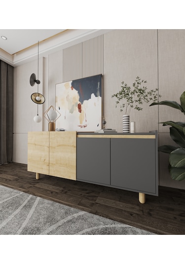 Ravenna Modern Konsol 180 Cm Safir Meşe - Antrasit Antrasit - Safirmeşe