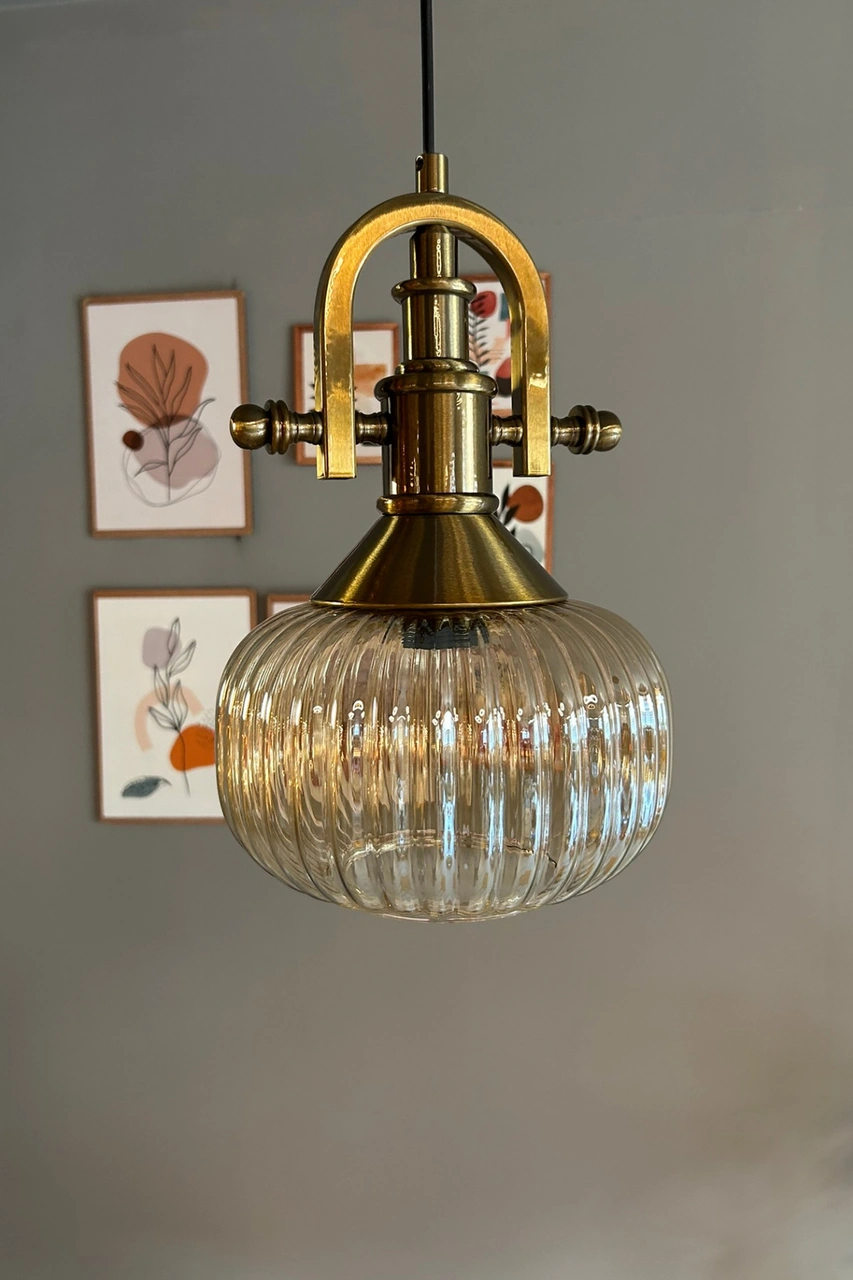 Mola Cam Bal Rengi Tekli Avize Gemici Eskitme Başlık Retro Sarkıt Lamba Restoran Salon Aydınlatma Bal