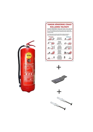 Tüpaş Yangın Tüpü 6 KG + Askı Aparatı + Yangın Tüpü Kullanım Talimatı ve Dübel Vida 4'lü Set