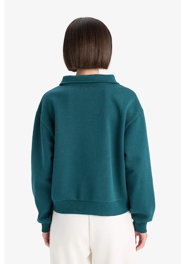 Defacto Regular Fit Yarım Fermuarlı Baskılı Kalın Sweatshirt F1067ax25augn1040 Yeşil
