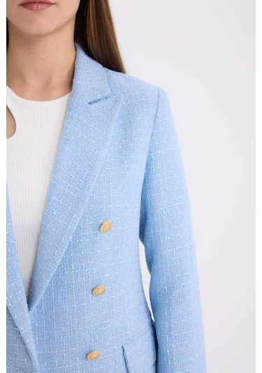 DeFacto Regular Fit Ceket Yaka Tweed Blazer Ceket E5331AX25SPBE196 Mavi DeFacto Regular Fit Ceket Yaka Tweed Blazer Ceket E5331AX25SPBE196 Mavi